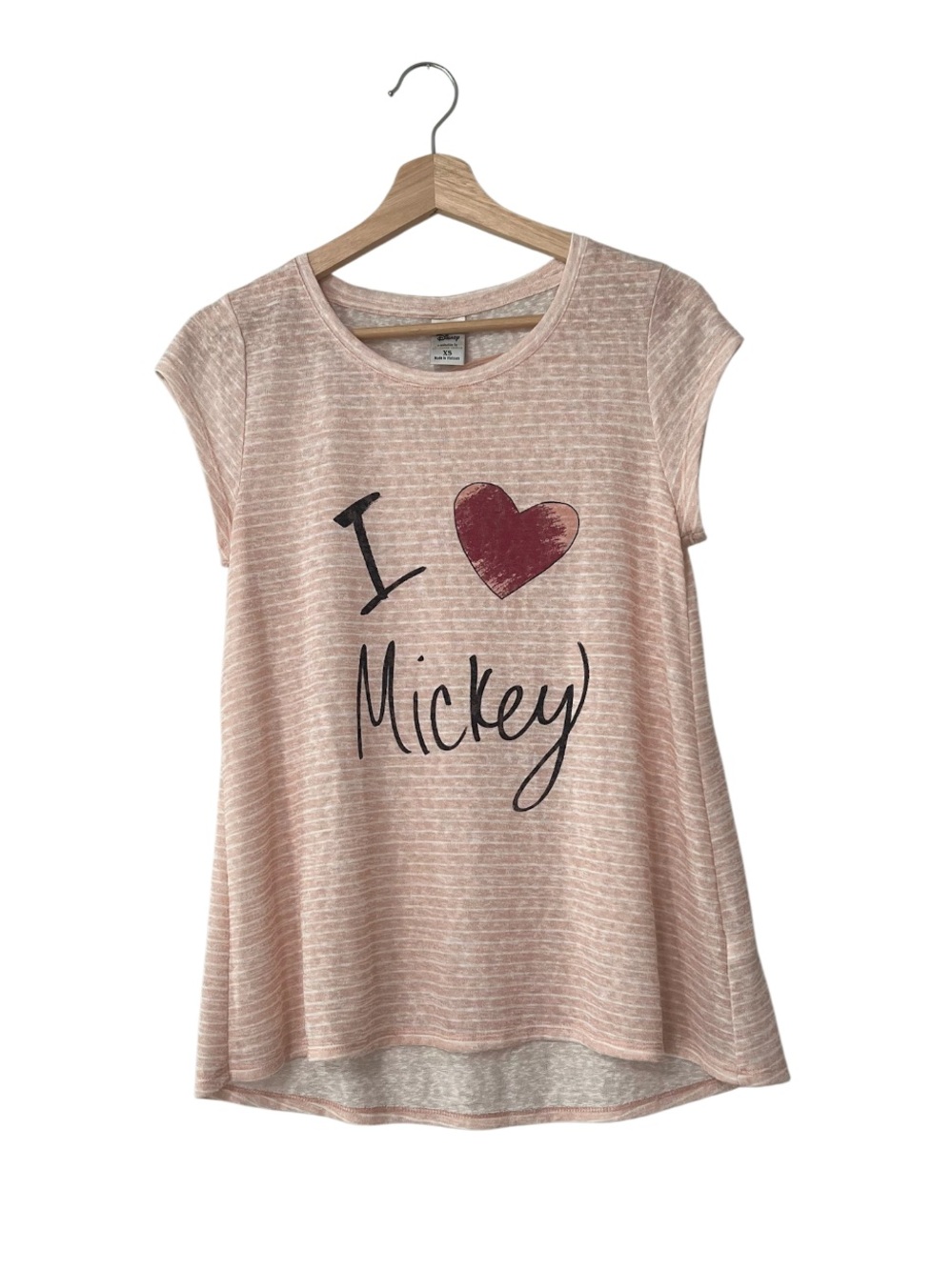 Disney I Love Mickey Pink Striped Women's Tee
